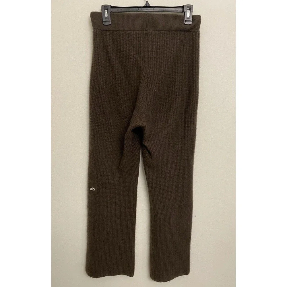 Alo Yoga Cashmere High-Waist Plush Waffle Knit Pants Sz L Espresso Brown Lounge